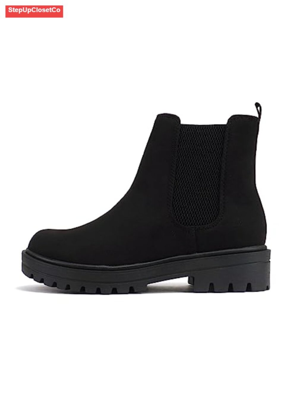 Lug Sole Low Heel Chelsea Ankle Bootie Imitation Suede Stack Block Heel